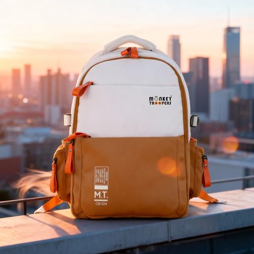 MONKEY TROOPERS Bouje 27L Laptop Backpack White WHITE-BROWN - Image 3