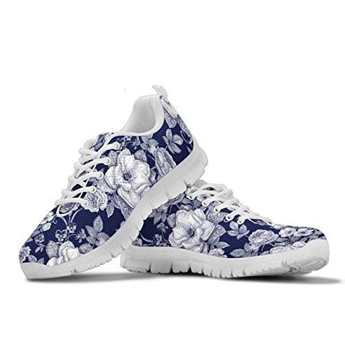 SEANATIVE Atmungsaktive Mesh Damen Laufschuhe Draft Sneaker Casual Mädchen Jogging Sportschuhe, weiße blumen, 39 EU