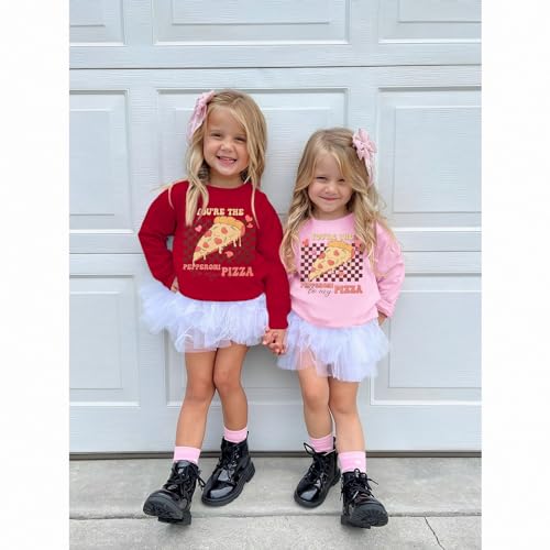 Image of MODNTOGA Toddler Girl Boy Valentines T-Shirt Love and Pizza Graphic Tee Funny Letter Pullover Tops Long Sleeve Shirt