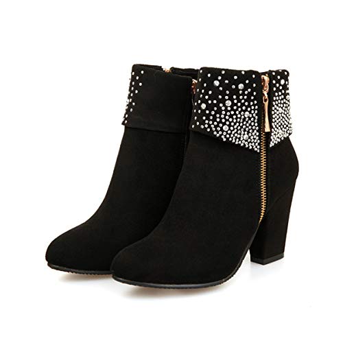 NUANXIN Fashionable water drill frosted thick heel short boots
