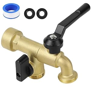 Double Outdoor Faucet, Outside Tap Garden Water Faucet Wall Mounted 3/4 inch NPT Female Inlet & Two Outlets, Frost-proof Brass Outside Spigot for Home Balcony Hose Connector (Copper 3/4″ Female Inlet)