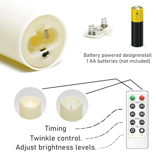 Image of kakoya Flickering Flameless Candles, Battery Operated Acrylic LED Pillar Candles with Remote Control and Timer,Set of 9 (Ivory)