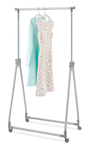Whitmor Foldable Garment Rack - Rolling Clothes Rack - Adjustable Height - Silver