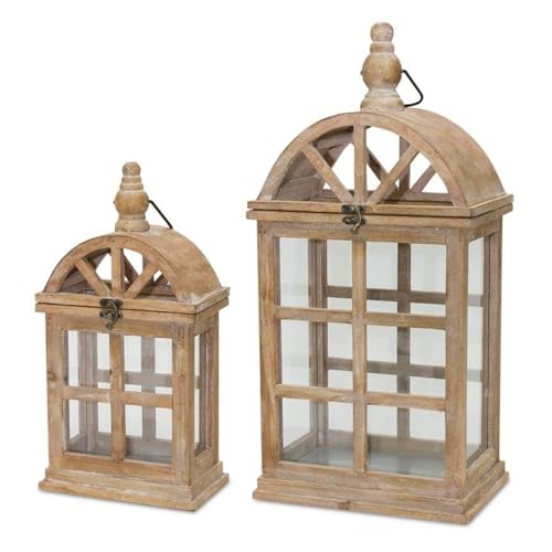 Maykoosh Natural Wooden Lantern with Curved Top (Set of 2)