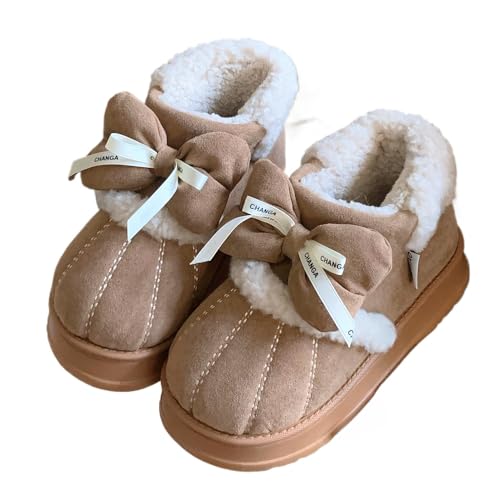 Kawaii Bow Comfy Shoes Winter Snow Boots for Women Fluffy Warm Cotton Snow Boots Warm Fur Lined Ankle Booties