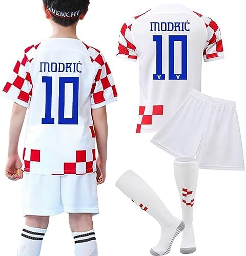 Casmyd Youth Kids Croatia Soccer Jersey+Shorts #10 ModRicc 2022 World Cup Football Team Sports Fan Shirts Kit for Girls Boys Red/White