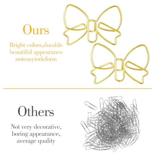 DOPENSPI 30 PCS Bow Gold Paper Clips, Bowknot Shape Paperclips Cute Binder Clips Funny Metal Bookmarks Planner Clip Cute Butterfly Paper Clip for School Office Home Document Supplies Organizer(Gold)
