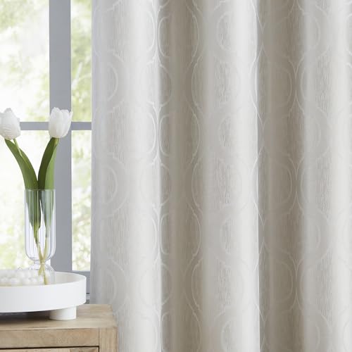 Abstractex Greyish Ivory Sparkle Jacquard Blackout Curtains Cream Moroccan Noise Reduce Drapes for Living Room Cold Blocking Curtain Set for Bedroom Living Room, 54" W X 90" L Eyelet, 2 Panels