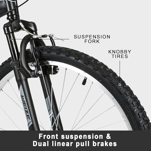 Image of WEIZE Mountain Bike, 24 26 27.5 inch Outdoor Cycling Bike,18-Speed /High-Carbon Steel /Dual Full Suspension, Adjustable Ergonomic Seat for Men Women Adult, MTB Bicycle with Suspension Fork