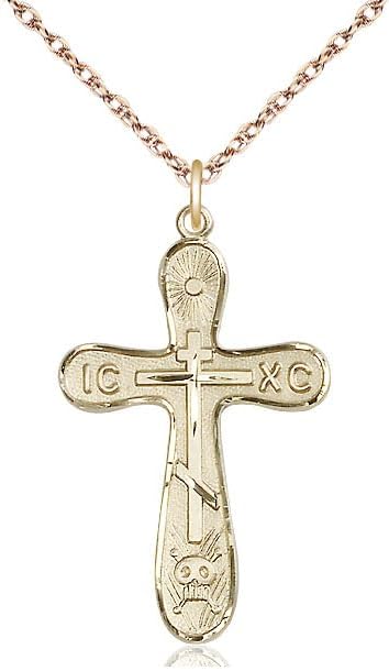 14kt Gold Filled Golgotha Cross Pendant on a 18 inch Gold Filled Light Rope Chain.