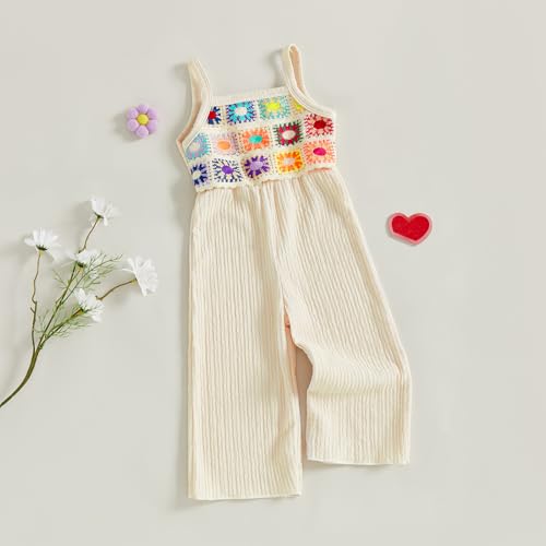 Emmababy Toddler Baby Girl Smocked Jumpsuit Wide Leg Romper Floral Flare Pants Sleeveless Strap Overalls Summer Playsuit2