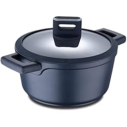 Cazuelas Masterpro MasterPRO Indigo | Cacerola de Cocina de 24 x 12 cm con Tapa | Cazuela Antiadherente de Aluminio Fundido | Revestimiento Antiadherente Xylan Plus | Asas Soft Touch | Todo Tipo de Cocinas