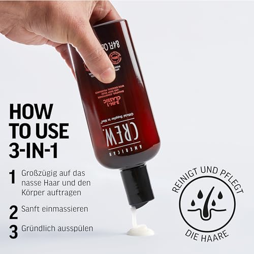 Foto von AMERICAN CREW – 3-in-1 Shampoo, Conditioner & Body Wash, 450 ml, Pflegeshampoo und Duschgel für Männer, Produkt für die tägliche Reinigung von Körper und Haar