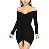 XXTAXN-Womens-Sexy-Elegant-Long-Sleeve-Off-The-Shoulder-Ruched-Mini-Dress XXTAXN Women's Sexy Elegant Long Sleeve Off The Shoulder Ruched Mini Dress Black