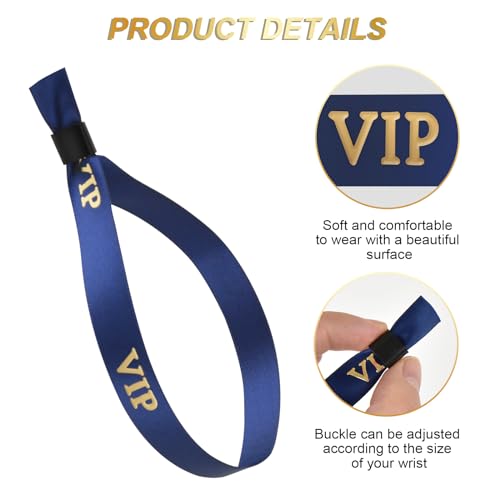 Wristrenyi Foil Stamping VIP Cloth Wristbands for Events-100 Pack Blue Fabric Bracelets Wrist Bands for Parties (Blue)