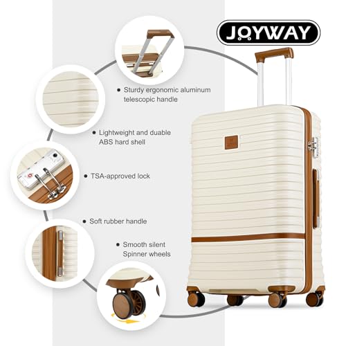 Image of Joyway 28 Inch Large Luggage Hardside Suitcase with Spinner Wheel, Lightweight 3 Piece Suitcase Set with TSA Lock(White)