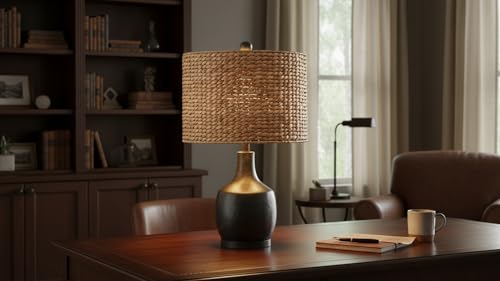 Aspen Creative 31630 Transitional Hardback Drum (Cylinder) Shape Spider Construction Lamp Shade in Water Hyacinth Pattern, 16" Wide (16" x 16" x 11") by Aspen Creative - Used condition - Image 8