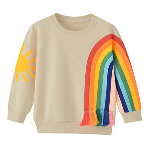 Toddler Girl Rainbow Sweatshirt Cotton Crewneck Clothes Outfit for Baby Girls, Khaki, 3 Years Cover