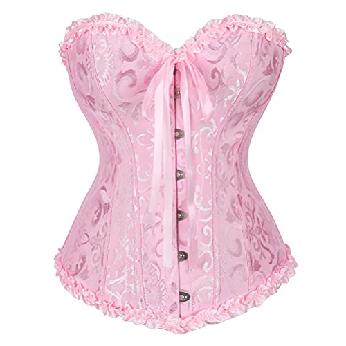 Grebrafan Corsage übergröße Klassische Brokat Korsett Korsage (EUR(30-32) XS, Rosa)