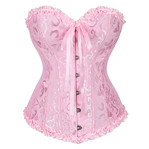 Grebrafan Corsage übergröße Klassische Brokat Korsett Korsage (EUR(48-50) 6XL, Rosa)