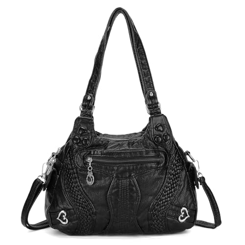 VINBAGGE Sac à Main pour Femme en Cuir Souple Synthétique lavé avec Multi-Poches Sac à bandouliere élégant et spacieux Sac portés Main Fourre-Tout Cabs