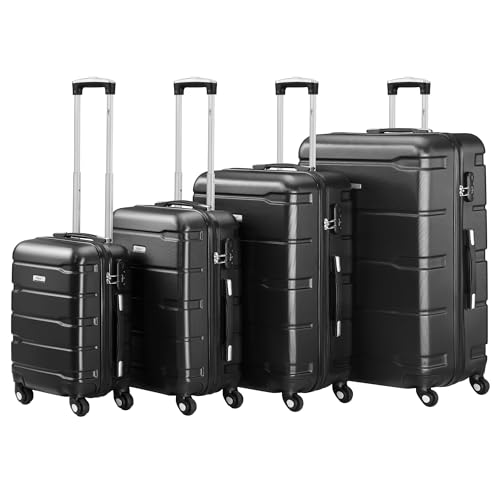 Zelsius Koffer Set 4 Stück, Schwarz | ABS Hartschalenkoffer mit Zahlenschloss, 4 Rollen und Innen Trennwand | Hartschalenkoffer Set 4 teilig, Trolley, Koffer Groß, Luggage Set, Handgepäckkoffer