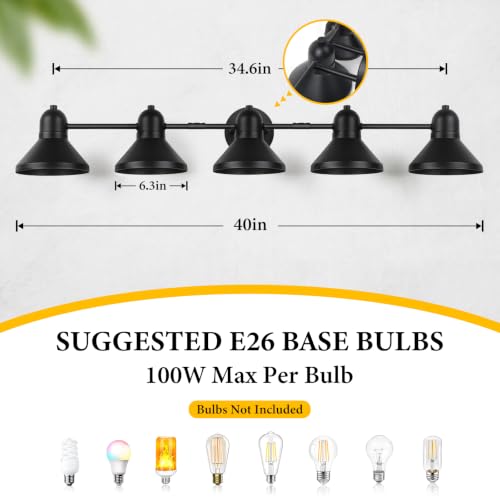 Image of Bairth Bathroom Light Fixtures,5-Light Black Metal Vanity Light Over Mirror | Farmhouse Rustic Industrial Bathroom Vanity Light, Modern Bathroom Lights with Metal Shade for Living Room Cabinet Hallway