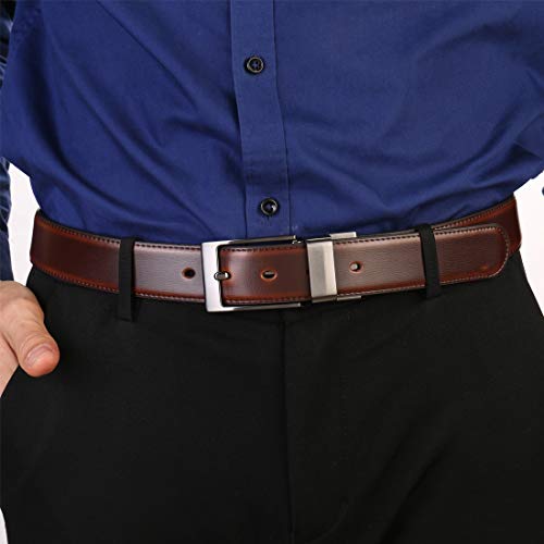 Beltox Fine Men'S Dress Belt Leather Reversible 1.25 Inch Wide Rotated Buckle Gift Box(Black Buckle With Cognac/Black Belt,30-32) thumb #5