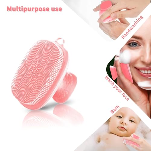 Image of VWMYQ Face Scrubber, Silicone Face Scrubber for Men, Gentle Exfoliator Pad & Massager, Facial Cleansing /Wash Brush - Removes Dead & Dry Skin (Baby Pink, Square)