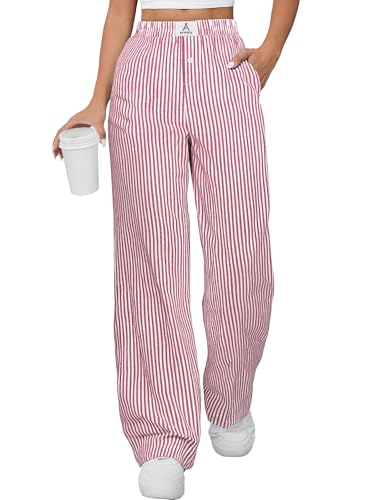 Image of ANRABESS Womens Gingham Striped Boxer Pants | 2026 Fall Outfits,Wide Leg Elastic Waist with Pockets,Casual Lounge Pajama Bottoms,Lightweight Breathable,Fashion Clothing