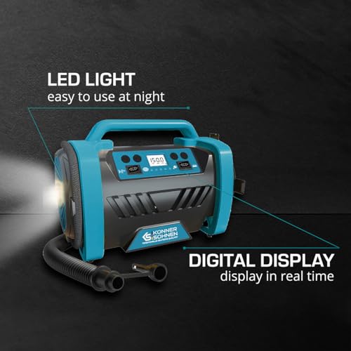 K&S KöNner&SöHnen Ks P30 Pompa Ad Aria Elettronica Portatile 12 V Compressore D'aria 35 L/Min, Compressore Auto 150 Psi, Modalità Ad Alta Pressione, Cavo 3 M, Spegnimento Automatico, Compressore - 6
