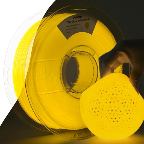 Image of AMOLEN 95A TPU 3D Printer Filament, 1.75mm Glow in The Dark Yellow, Soft TPU Flexible 3D Printing Filament, Best with UV Lamps, 1kg Spool, Dimensional Accuracy + /- 0.02 mm, Fit Most 3D Printers