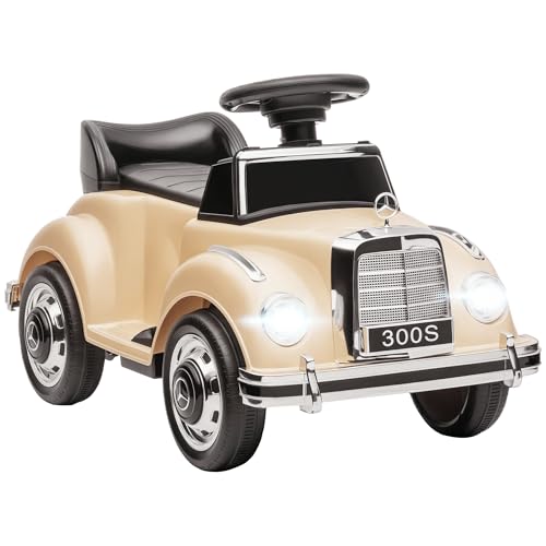 HOMCOM Macchina Elettrica per Bambini, Auto per Bambini Mercedes-Benz 6V con Musica, Età 18-48 Mesi, Beige
