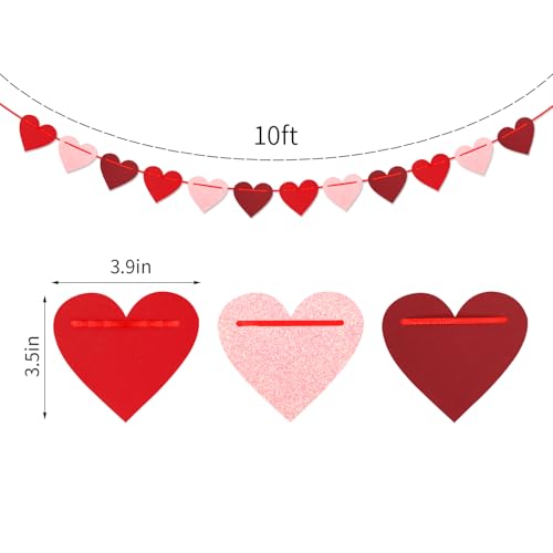 Image of Galentines Party-Decorations Valentines Day Heart-Garland - 52ft Burgundy-Red Rose-Gold Streamers Paper Banner, Anniversary Baby Shower Wedding Hanging Decor Hugfond