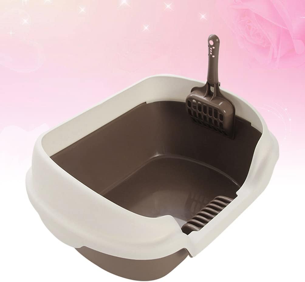 PATKAW Cat Litter Box, 1 Pc Coffee Cat Litter Basin Semi- Enclosed Cat Litter Box with Cat Litter Scoop Cat Litter Toilet for Training Cats to Clean Pet Accessories- 15.74x4.52inch