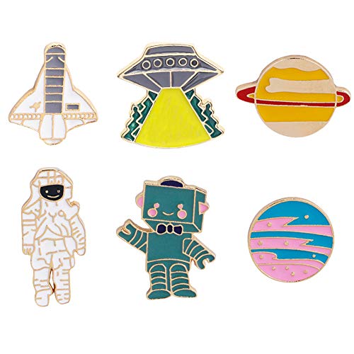 Preisvergleich Produktbild Meetlight Anstecknadel-Set Flugzeug-Astonaut Roboter Planet Cartoon Brosche Anstecknadel Alien Brosche Kragen Anstecknadel Anstecknadel Anstecker für Kleidung Taschen - 6 Stück