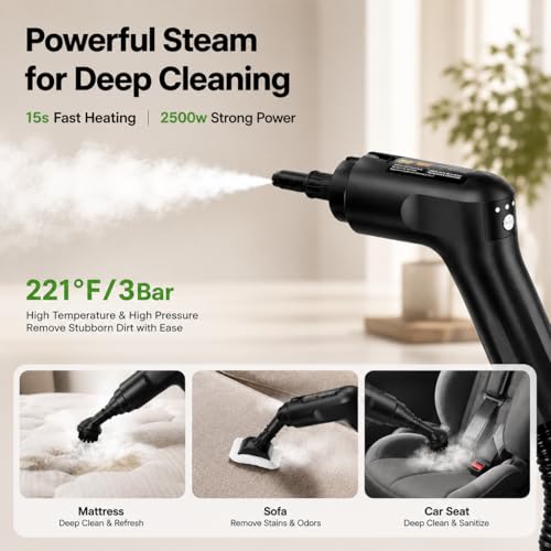 Image of Handheld Steam Cleaner for Home, 2500W High Pressure Steam Cleaner for Car Detailing, 3 Steam Levels, 1600Ml Tank, High Heat Steamer for Bed Bugs, Couch, Furniture, Kitchen, Bathroom, Floors