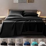 SONORO KATE 100% Pure Egyptian Cotton Sheets Sets,Cooling Bed Sheets 600 Thread Count Long Staple Cotton,Sateen Weave for Soft and Silky Feel, Fits Mattress 16'' Deep Pocket (Black, Queen)