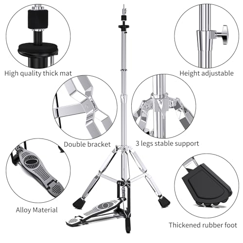 KIMSOFUNNY Upgrades Hi Hat Stand Double Braced Hi-Hat Stand High Hat Stand with Smooth Pedal Fit 8-16 inch Cymbals Hihat Stand