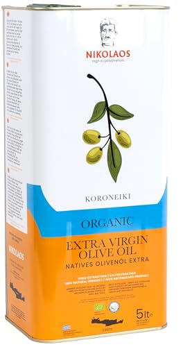 Organic Extra Virgin Olive Oil 5L – Nikolaos from Crete, Greece – Cold Pressed, High Polyphenols, Premium Quality, Family Farmed, Greek Olive Oil - Best Before: Nov 2026 – Jan 2027