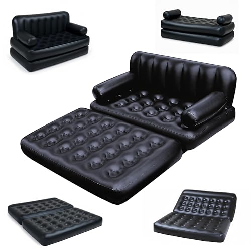 Crystals 5 in 1 Inflatable Double Sofa Bed Lounger Multi-Functional Airbed Mattress Couch Quick Inflate/Deflate Foldable Portable Sofabed for Home Guests Camping & Travel Use