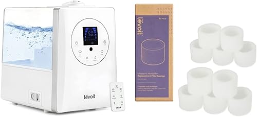 LEVOIT Humidificadores para dormitorio, habitación grande, hogar, 6L de niebla cálida y fresca, vaporizador de aire ultrasónico blanco y 10 filtros