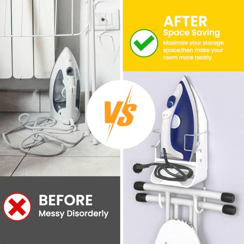 Image of HASTHIP Wall Mount Iron Board Hanger Electric Holder Storage Organizer with Removable Hooks for Household Bathroom Laundry Room 3 PCS
