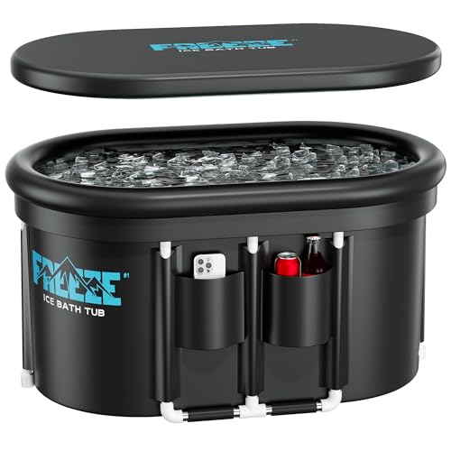 Upgraded 148 Gal XXL Oval Ice Bath Tub with Cover & Air Ring & Cup Holder Pocket, Portable Cold Plunge Tub for Athletes Cold Water Therapy and Recovery