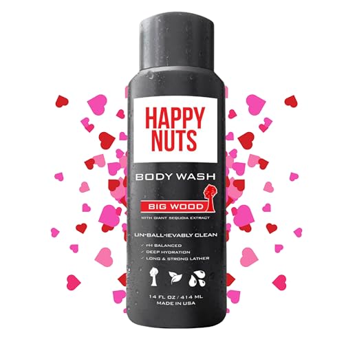 HAPPY NUTS Body and Nut Wash for Men – Big Wood – Natural Men’s Shower Gel – Sandalwood Body Wash