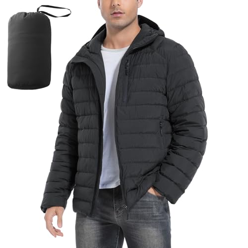 Men's Lightweight Packable Down Jacket Water-Resistant Winter Puffer Jackets with Hood
