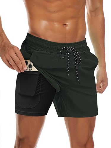 COOFANDY Men's Swim Trunks Bathing Suit with Compression Liner Pockets Quick Dry Swimsuit Beach Board Swim Short Swimwear