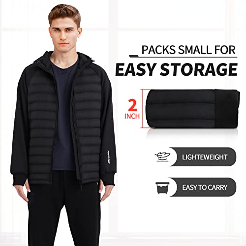 Pioneer Camp Men's Lightweight Puffer Running Jacket Waterproof Winter Down Jacket Hooded Insulated Puffy Thermal Hybrid Coat #TOP4