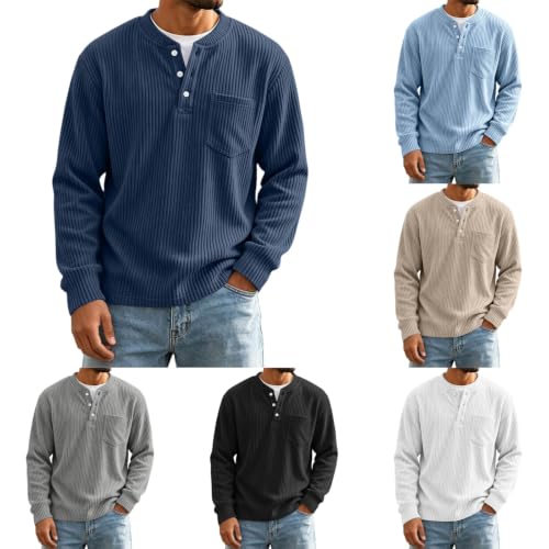 Corduroy Shirt Men Henley Shirts for Men Long Sleeve Button Down Fall Clothes Ribbed Corduroy Sweatshirt Navy Large - image 1