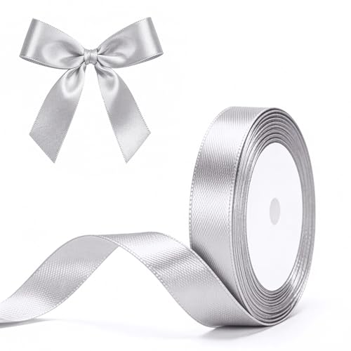 G2PLUS 20mm Silver Gray Satin Ribbons: 22m Gift Wrapping Ribbon